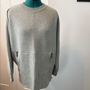 Varley Light Gray Crewneck Sweatshirt with Zippered Pockets